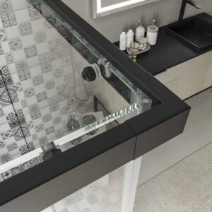 Mampara de ducha AXER rectangular 2 fijos - 2 puertas correderas vidrio 6 mm. ACERO INOXIDABLE acabado NEGRO MATE