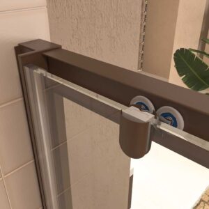 Mampara de ducha frontal LINEA1 fijo -1 puerta corredera. Sin perfil inferior. Acabado MARRON