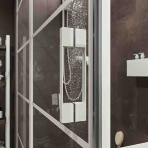 Mampara de ducha rectangular OPEN 2 fijos - 1 puerta abatible decorado industrial . BLANCO MATE