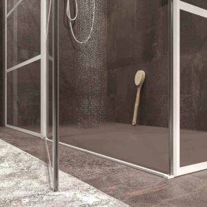 Mampara de ducha rectangular OPEN 2 fijos - 1 puerta abatible decorado industrial . BLANCO MATE