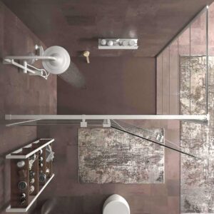 Mampara de ducha rectangular OPEN 2 fijos - 1 puerta abatible decorado industrial . BLANCO MATE