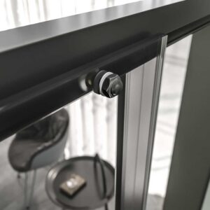 Mampara de ducha TECH STEEL frontal 1 fijo - 1 puerta corredera Parsol Gris - Acero Inoxidable NEGRO MATE