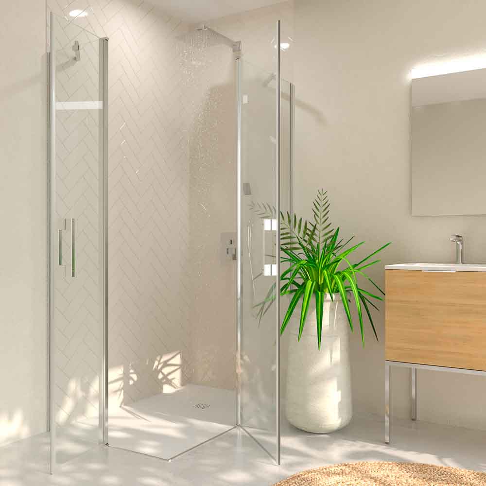Mampara de ducha rectangular OPEN 2 fijos - 2 puertas abatibles a medida CROMO BRILLO