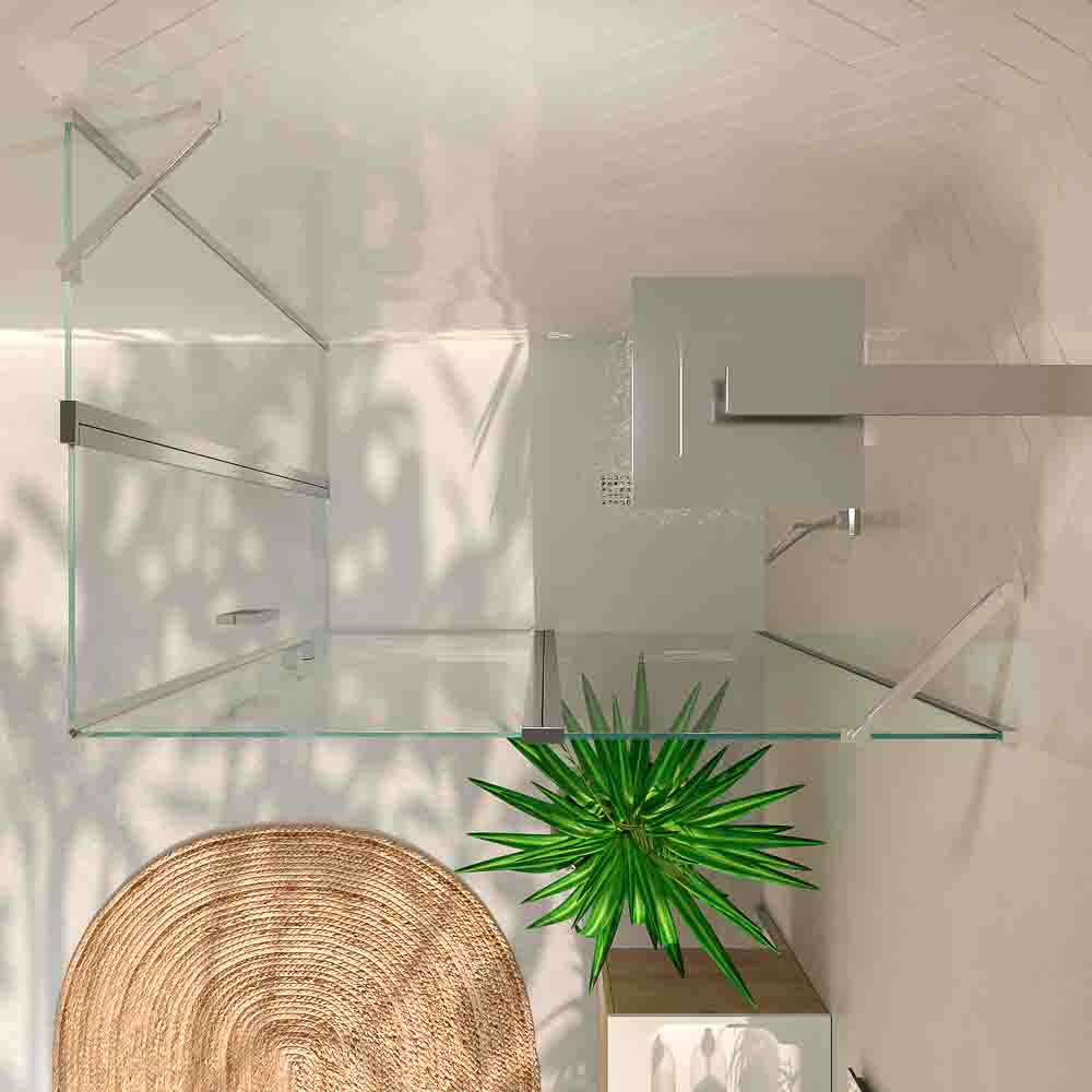 Mampara de ducha rectangular OPEN 2 fijos - 2 puertas abatibles a medida CROMO BRILLO - Imagen 4