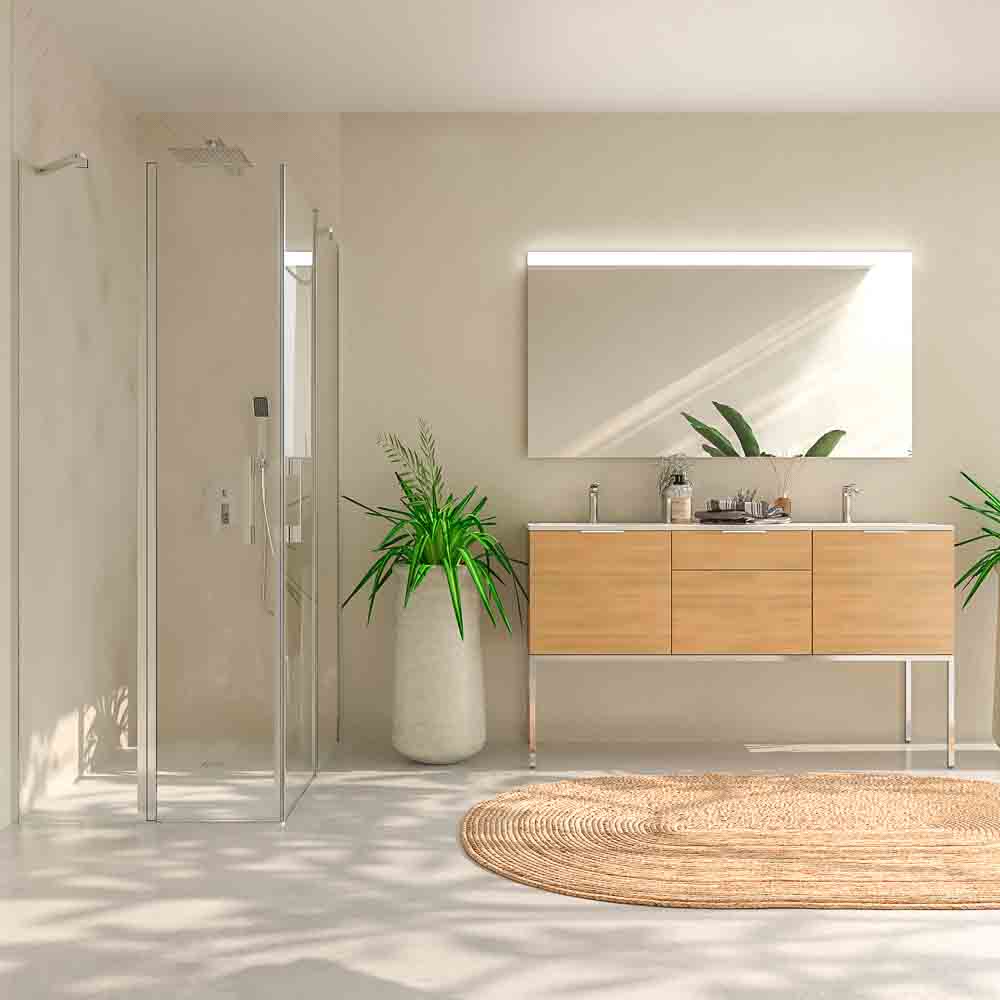 Mampara de ducha rectangular OPEN 2 fijos - 2 puertas abatibles a medida CROMO BRILLO - Imagen 2