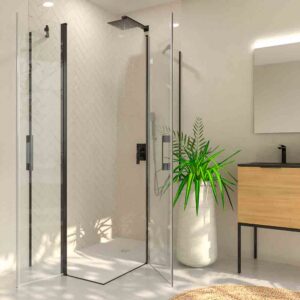 Mampara de ducha rectangular OPEN 2 fijos - 2 puertas abatibles a medida NEGRO MATE