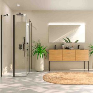 Mampara de ducha rectangular OPEN 2 fijos - 2 puertas abatibles a medida NEGRO MATE