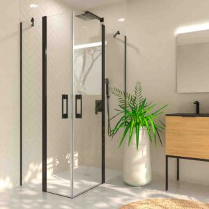 Mampara de ducha rectangular OPEN 2 fijos - 2 puertas abatibles a medida NEGRO MATE