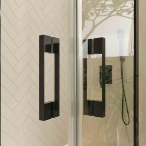 Mampara de ducha rectangular OPEN 2 fijos - 2 puertas abatibles a medida NEGRO MATE