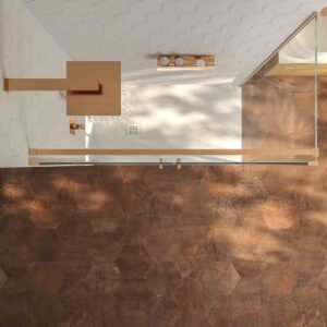 Mampara de ducha rectangular OPEN 1 fijo - 2 puertas abatible fabricada a medida. COBRE MATE