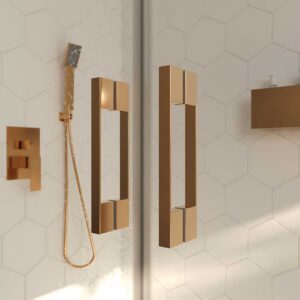Mampara de ducha rectangular OPEN 1 fijo - 2 puertas abatible fabricada a medida. COBRE MATE