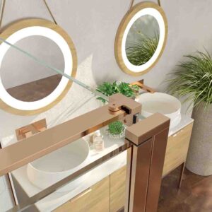 Mampara de ducha rectangular OPEN 1 fijo - 2 puertas abatible fabricada a medida. COBRE MATE
