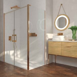 Mampara de ducha rectangular OPEN 1 fijo - 2 puertas abatible fabricada a medida. COBRE MATE