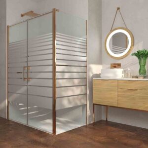 Mampara de ducha rectangular OPEN 1 fijo - 2 puertas abatible SERIGRAFIADA fabricada a medida. COBRE MATE