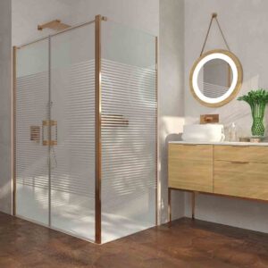 Mampara de ducha rectangular OPEN 1 fijo - 2 puertas abatible SERIGRAFIADA fabricada a medida. COBRE MATE