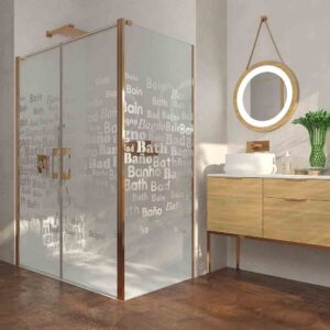 Mampara de ducha rectangular OPEN 1 fijo - 2 puertas abatible SERIGRAFIADA fabricada a medida. COBRE MATE