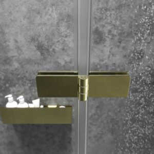 Mampara de ducha frontal SILEX  2 fijos - 1 puerta abatible fabricada a medida. Acabado ORO MATE
