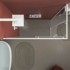 Mampara de ducha rectangular BASIC apertura angular 2 fijos-2 puertas correderas. Sin perfil inferior. Con tratamiento anti-cal.Acabado BLANCO MATE