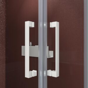 Mampara de ducha rectangular BASIC apertura angular 2 fijos-2 puertas correderas. Sin perfil inferior. Con tratamiento anti-cal.Acabado BLANCO MATE