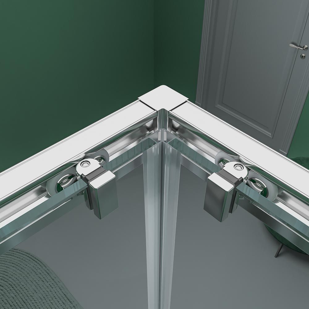 Mampara de ducha rectangular BASIC apertura angular 2 fijos-2 puertas correderas. Sin perfil inferior. Con tratamiento anti-cal.Acabado CROMO BRILLO - Imagen 2