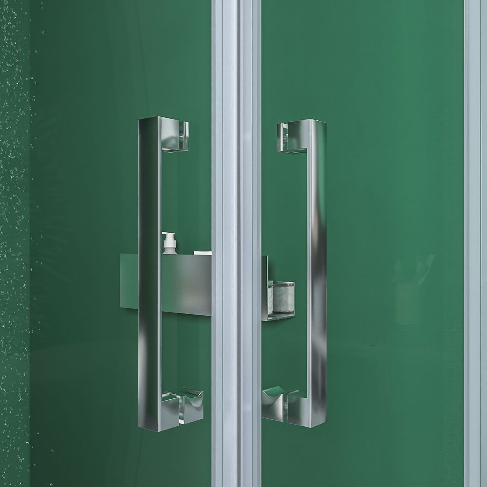 Mampara de ducha rectangular BASIC apertura angular 2 fijos-2 puertas correderas. Sin perfil inferior. Con tratamiento anti-cal.Acabado CROMO BRILLO - Imagen 4