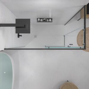 Mampara de ducha rectangular BASIC apertura angular 2 fijos-2 puertas correderas. Sin perfil inferior. Con tratamiento anti-cal.Acabado NEGRO MATE