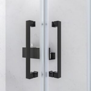 Mampara de ducha rectangular BASIC apertura angular 2 fijos-2 puertas correderas. Sin perfil inferior. Con tratamiento anti-cal.Acabado NEGRO MATE