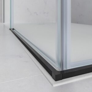 Mampara de ducha rectangular BASIC apertura angular 2 fijos-2 puertas correderas. Sin perfil inferior. Con tratamiento anti-cal.Acabado NEGRO MATE