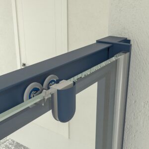 Mampara de ducha frontal LINEA1 fijo -1 puerta corredera. Sin perfil inferior. Acabado AZUL ZAFIRO
