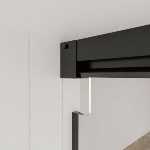 Mampara de ducha a techo TECH HIGH rectangular 1 fijo - 1 puerta corredera + 1 fijo vidrio 8 mm. ACERO INOXIDABLE acabado NEGRO MATE
