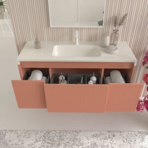Mueble de baño BINARIO suspendido 3 cajones acabado ROSA PARDO