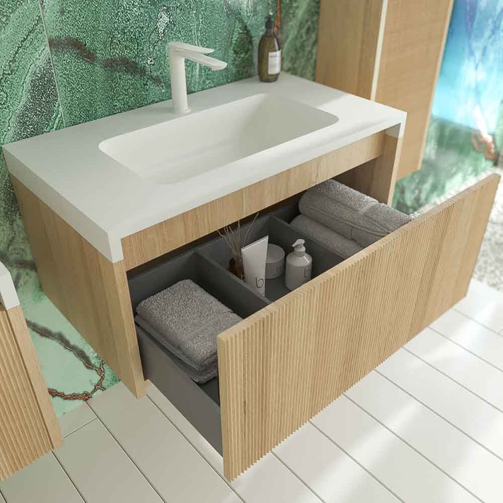 Mueble de baño BINARIO suspendido 1 cajón acabado ROBLE CLARO - Imagen 4
