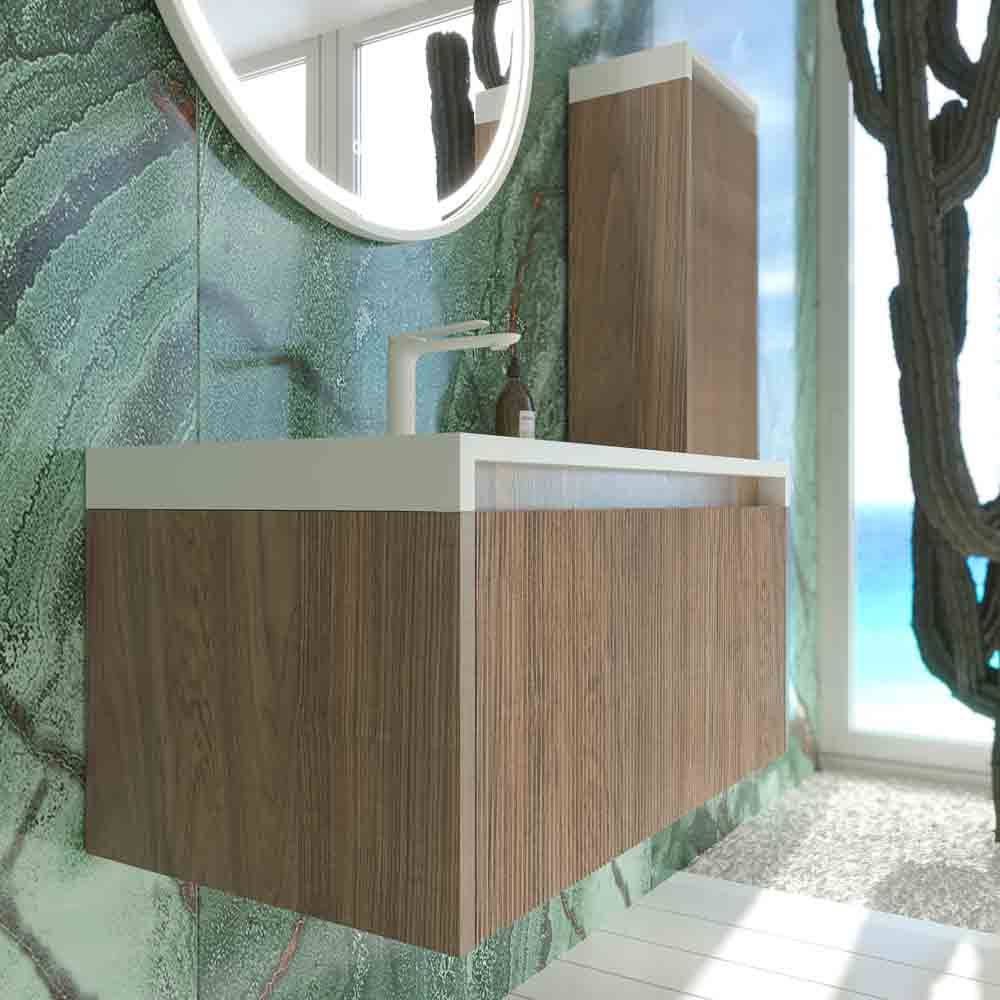 Mueble de baño BINARIO suspendido 1 cajón acabado ROBLE OSCURO - Imagen 2
