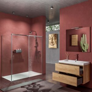 Mueble de baño suspendido 2 cajones CARMEN con lavabo resina acabado ROBLE CLARO