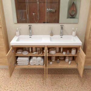 Mueble de baño CARMEN suspendido 2 lavabos - 4 puertas 120 cm acabado ROBLE CLARO