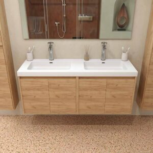 Mueble de baño CARMEN suspendido 2 lavabos - 4 puertas 120 cm acabado ROBLE CLARO