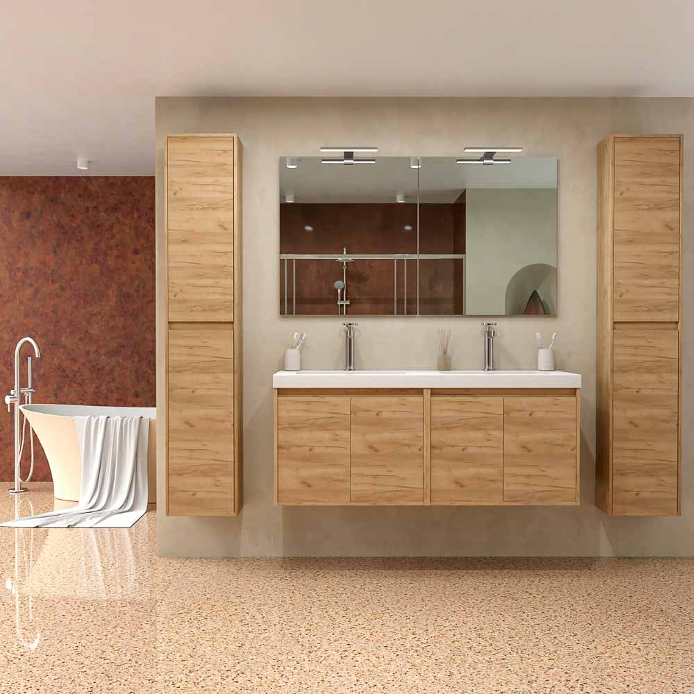 Mueble de baño CARMEN suspendido 2 lavabos - 4 puertas 120 cm acabado ROBLE CLARO