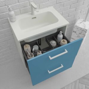 Mueble de baño suspendido NEXO 2 cajones fondo reducido 40 cm lacado mate con lavabo porcelana AZUL/BLANCO