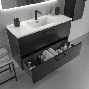Mueble de baño suspendido NEXO 2 cajones fondo reducido 40 cm lacado mate con lavabo porcelana