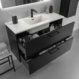 Mueble de baño suspendido NEXO 2 cajones fondo reducido 40 cm lacado mate con lavabo porcelana