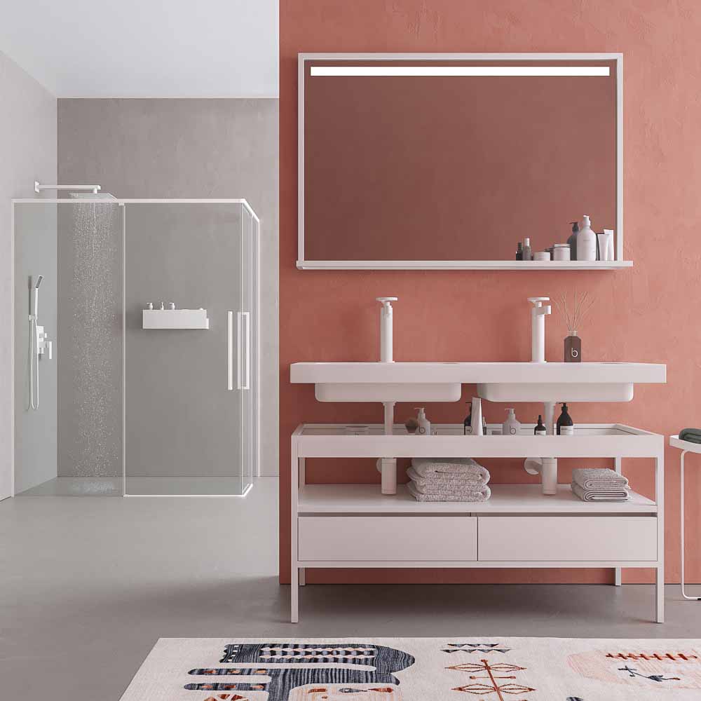 Mueble de baño INDEX estructura con patas 2 cajones lavabo suspendido 2 senos BLANCO-CROMO - Imagen 5