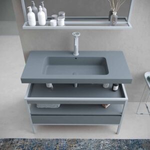 Mueble de baño INDEX estructura con patas 1 cajón lavabo suspendido GRIS CEMENTO - GRAFITO