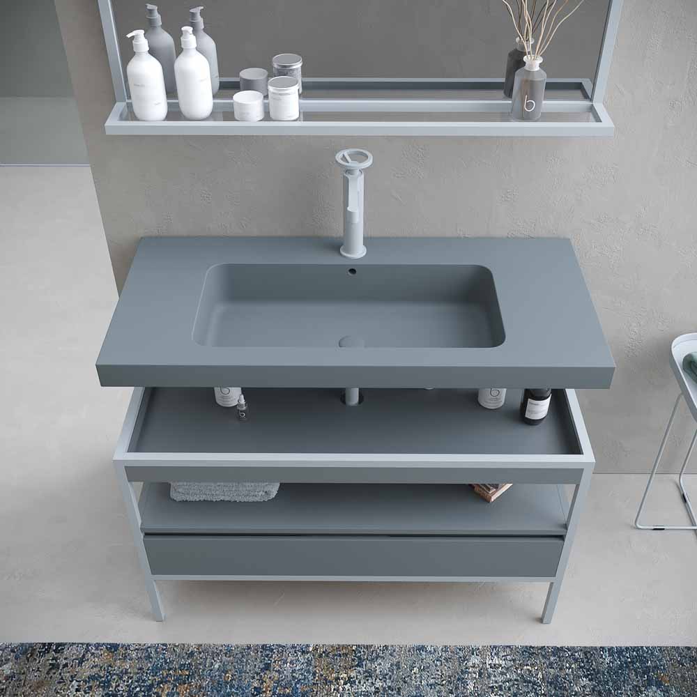 Mueble de baño INDEX estructura con patas 1 cajón lavabo suspendido GRIS CEMENTO - GRAFITO - Imagen 4