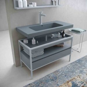 Mueble de baño INDEX estructura con patas 1 cajón lavabo suspendido GRIS CEMENTO - GRAFITO