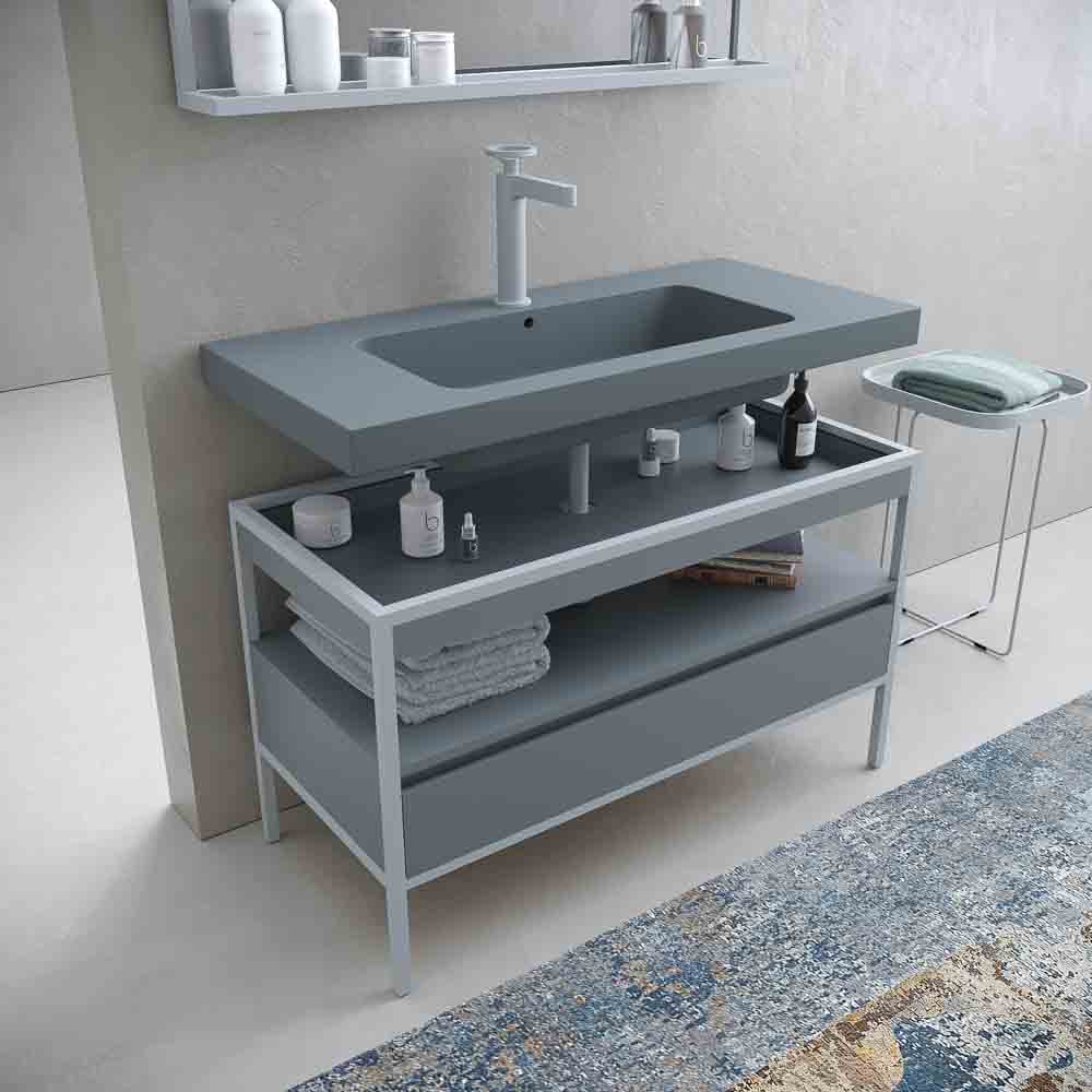 Mueble de baño INDEX estructura con patas 1 cajón lavabo suspendido GRIS CEMENTO - GRAFITO - Imagen 2