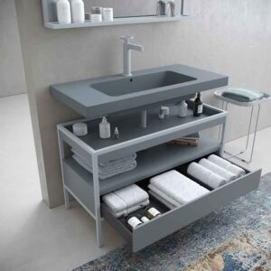 Mueble de baño INDEX estructura con patas 1 cajón lavabo suspendido GRIS CEMENTO - GRAFITO