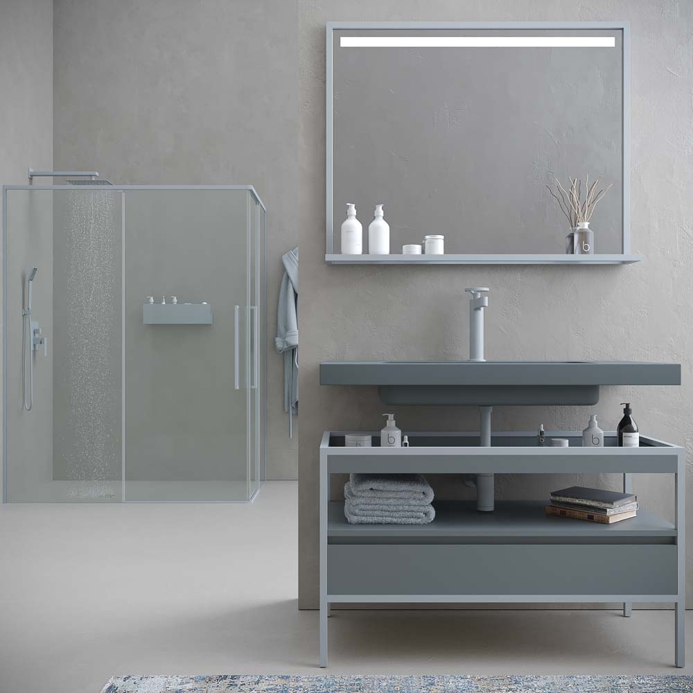 Mueble de baño INDEX estructura con patas 1 cajón lavabo suspendido GRIS CEMENTO - GRAFITO