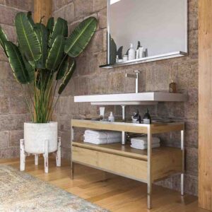 Mueble de baño INDEX estructura con patas 1 cajón lavabo suspendido ROBLE CLARO - CROMO