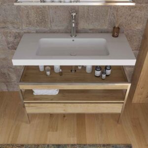 Mueble de baño INDEX estructura con patas 1 cajón lavabo suspendido ROBLE CLARO - CROMO