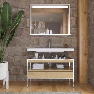 Mueble de baño INDEX estructura con patas 1 cajón lavabo suspendido ROBLE CLARO - CROMO